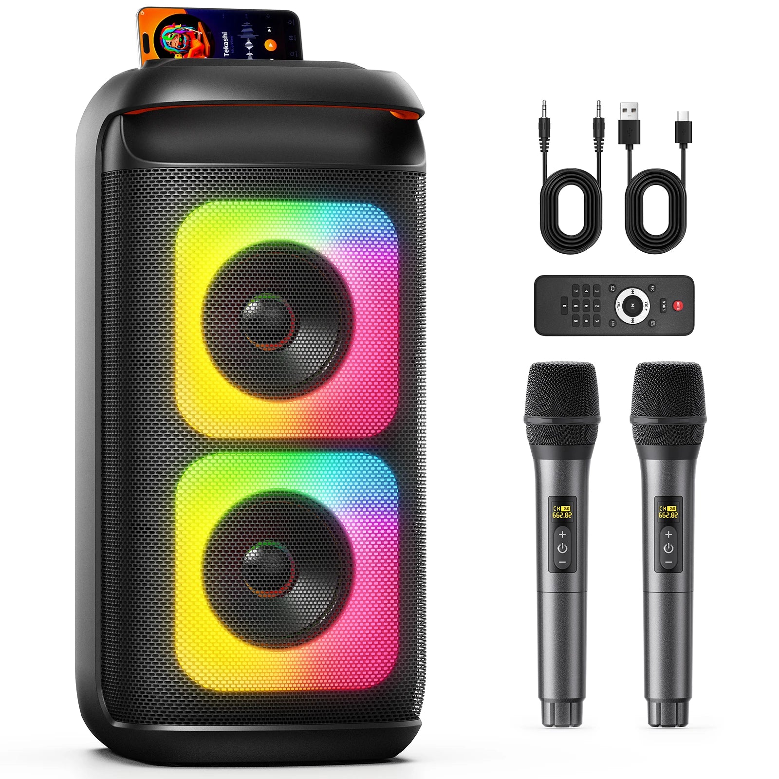 T37 Large Bluetooth Speaker Karaoke Machine Two Microphones Usb Tf