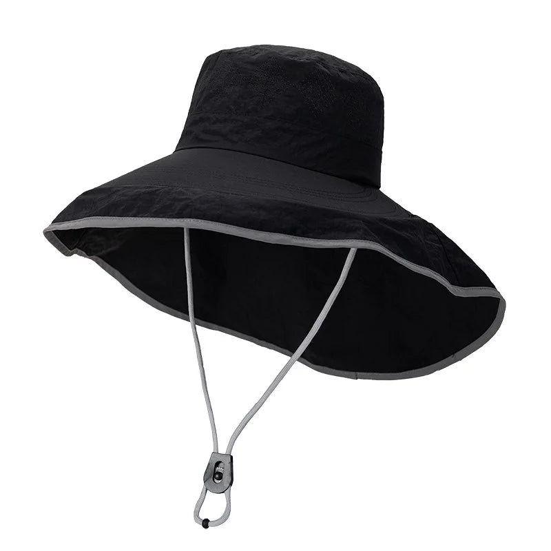 New summer sun protection and splash proof large hat with shawl comprehensive sun protection outdoor sun hat Zpaxo black sun hat