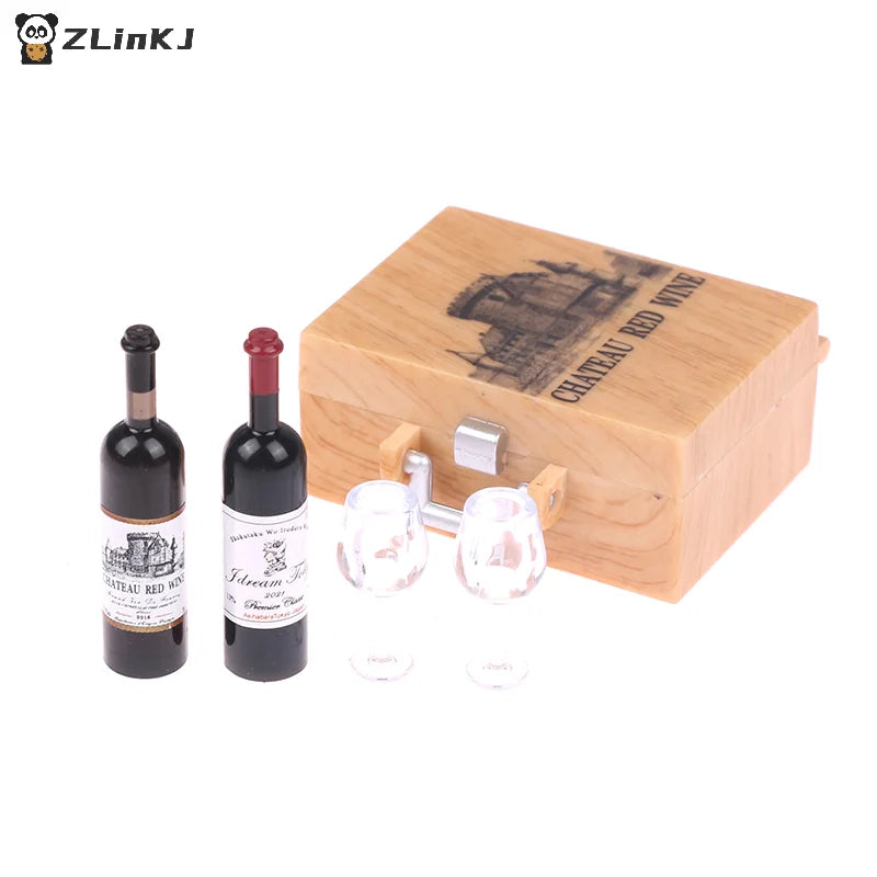 Miniature Food Play Doll House Simulation Red Wine Box Scene Props Zpaxo