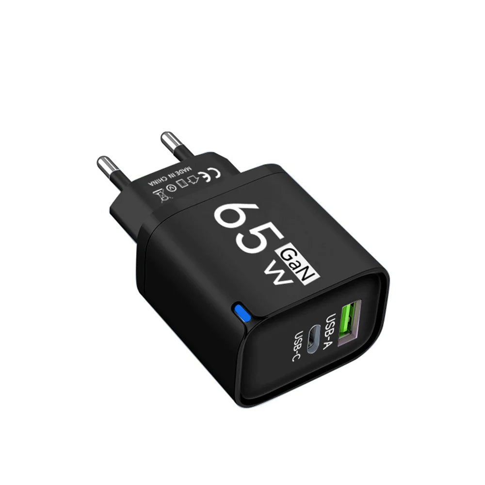 65W GaN USB-C Fast Charger – US/EU/UK Plug | PD Quick Charge USB-C Wall Charger Zpaxo EU Black