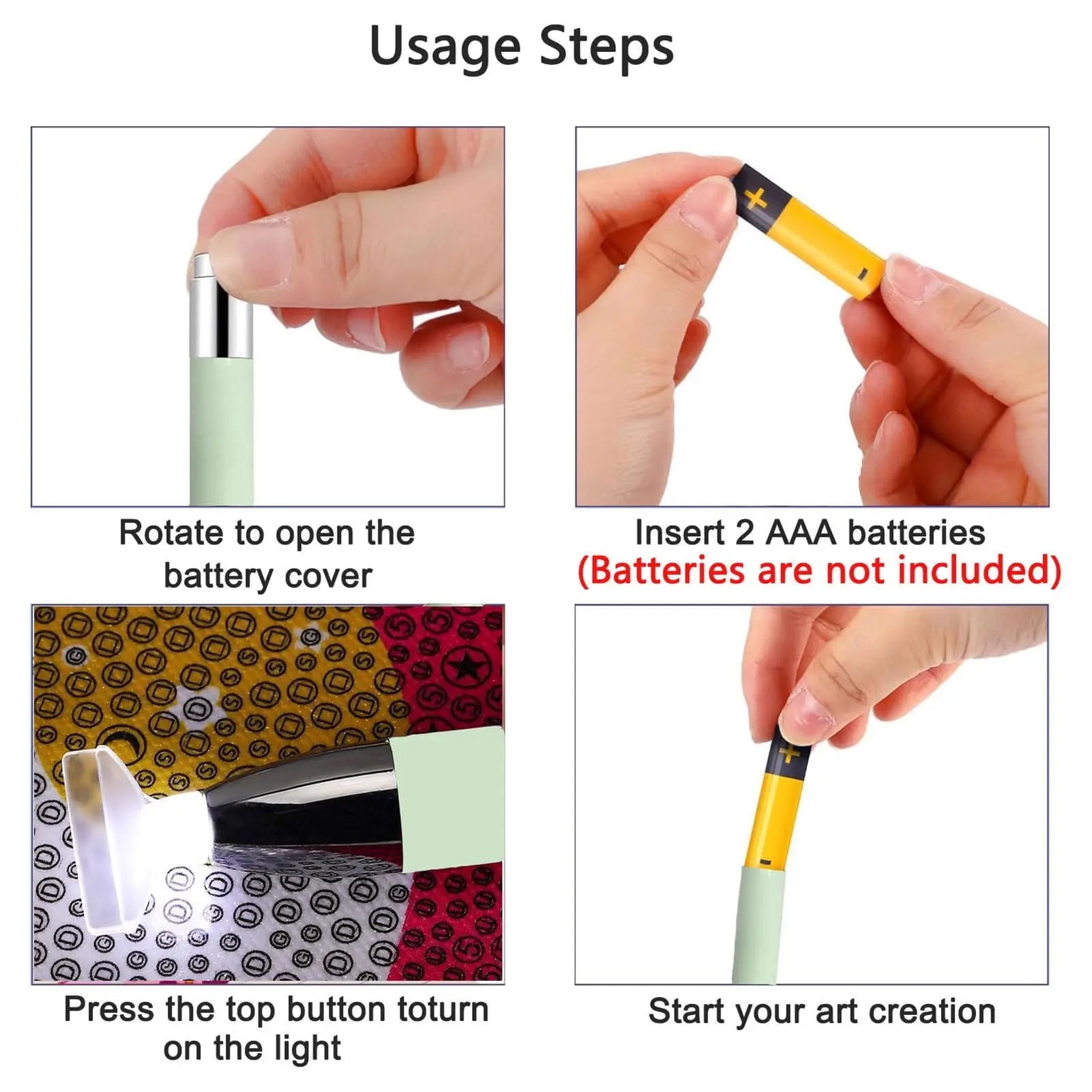 4-Pack LED Diamond Art Pens with 1/3/6/9 Multi-Tip Heads, Light Up Drill Pens, Diamond Painting Tools and Accessories, DIY Craft Zpaxo