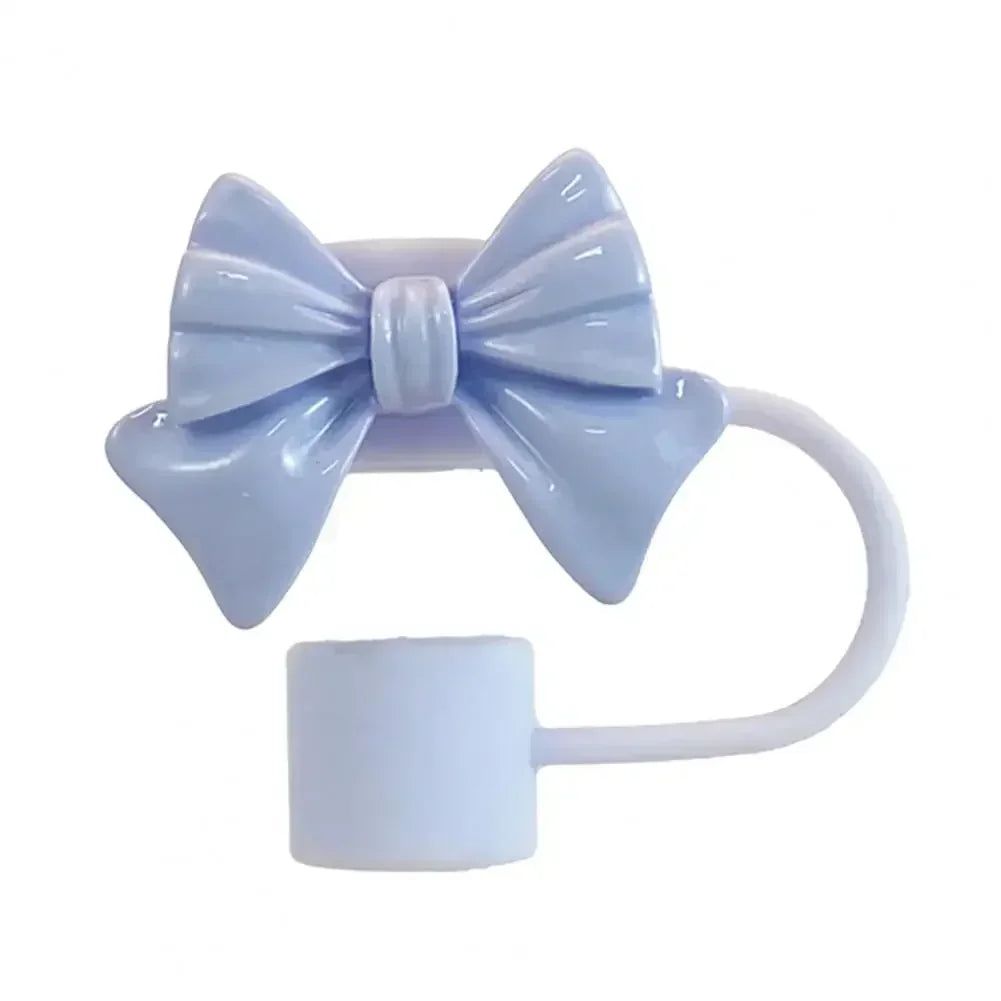 New Cute Bow Straw Cap Covers Silicone Straw Toppers Cap For Stanley Cups Accessories Straw Dust Cap For 10mm Diameter Straws YU Zpaxo Blue