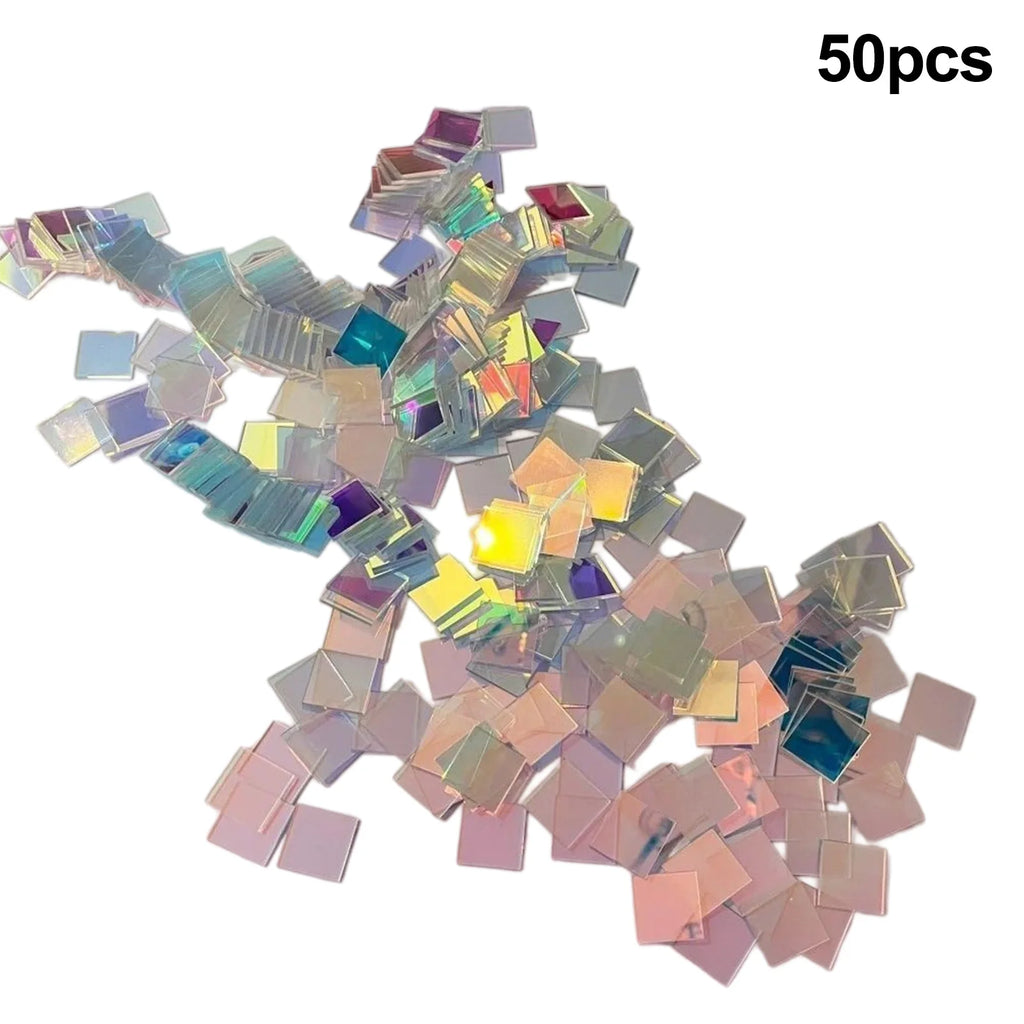 50 Rainbow Holographic Acrylic Squares Colored Boards Panels