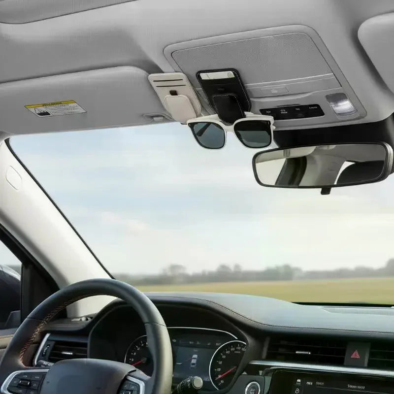 Sunglass Holder Car Sun Visor Magnetic Leather Vehicle Eyeglass Zpaxo