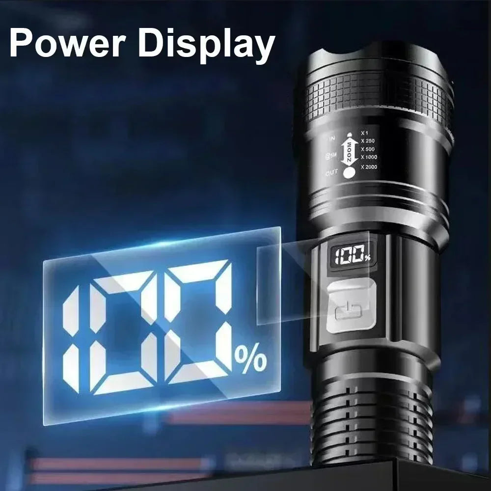 KDULIT Rechargeable LED Flashlight – Zoom, LCD Display, 2000lm