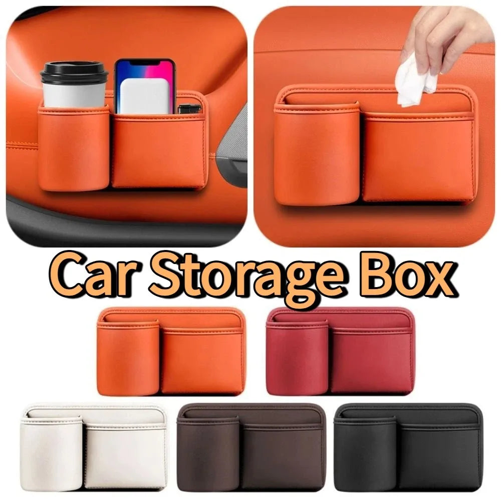 Universal Car Backseat Cup Holder Leather 2 Pockets Vehicle Storage Box Large Capacity Space Saving Vehicle Trash Can Sundries Zpaxo