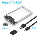 USB 3.0 Transparent HDD Enclosure 2.5" ,Type C Micro Cable External Hard Drive Disk Case 2.5 Inch SATA Box HDD SSD Computer Zpaxo USB A- C w Type C