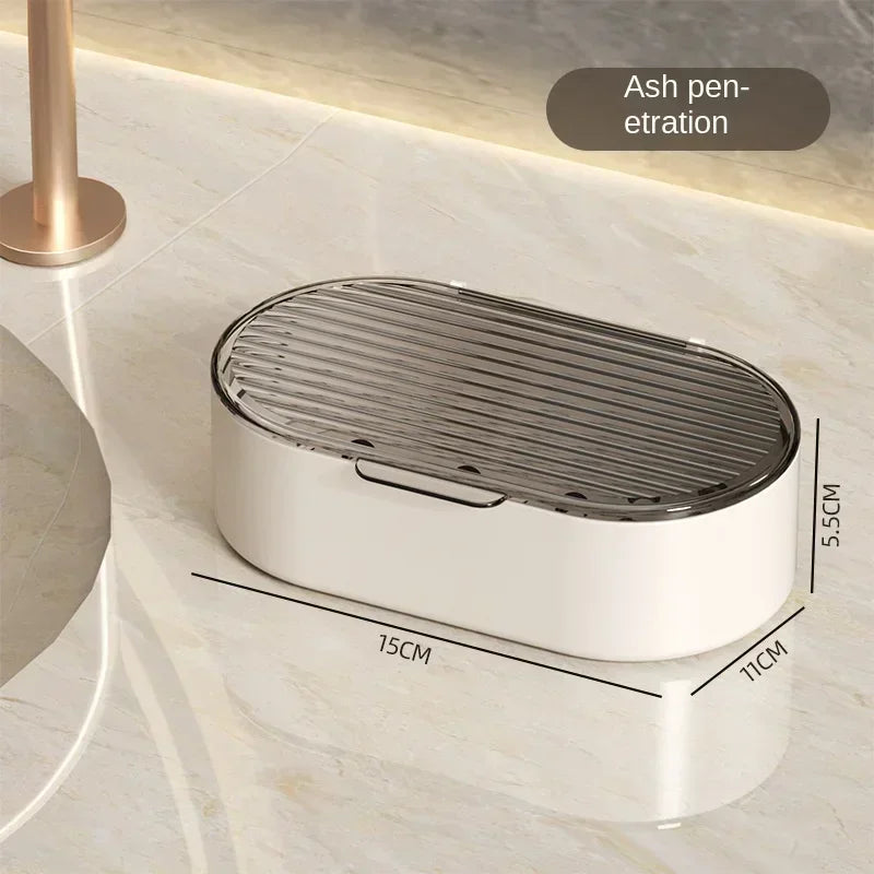 Double Layer Soap Dish with Lid & Drain | Bathroom Soap Box Soap Dish Zpaxo transparent gray