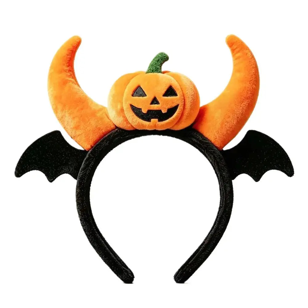 Pumpkin Headband Fuzzy Spooky Elastic Bat Wings Headpiece Hair Bands