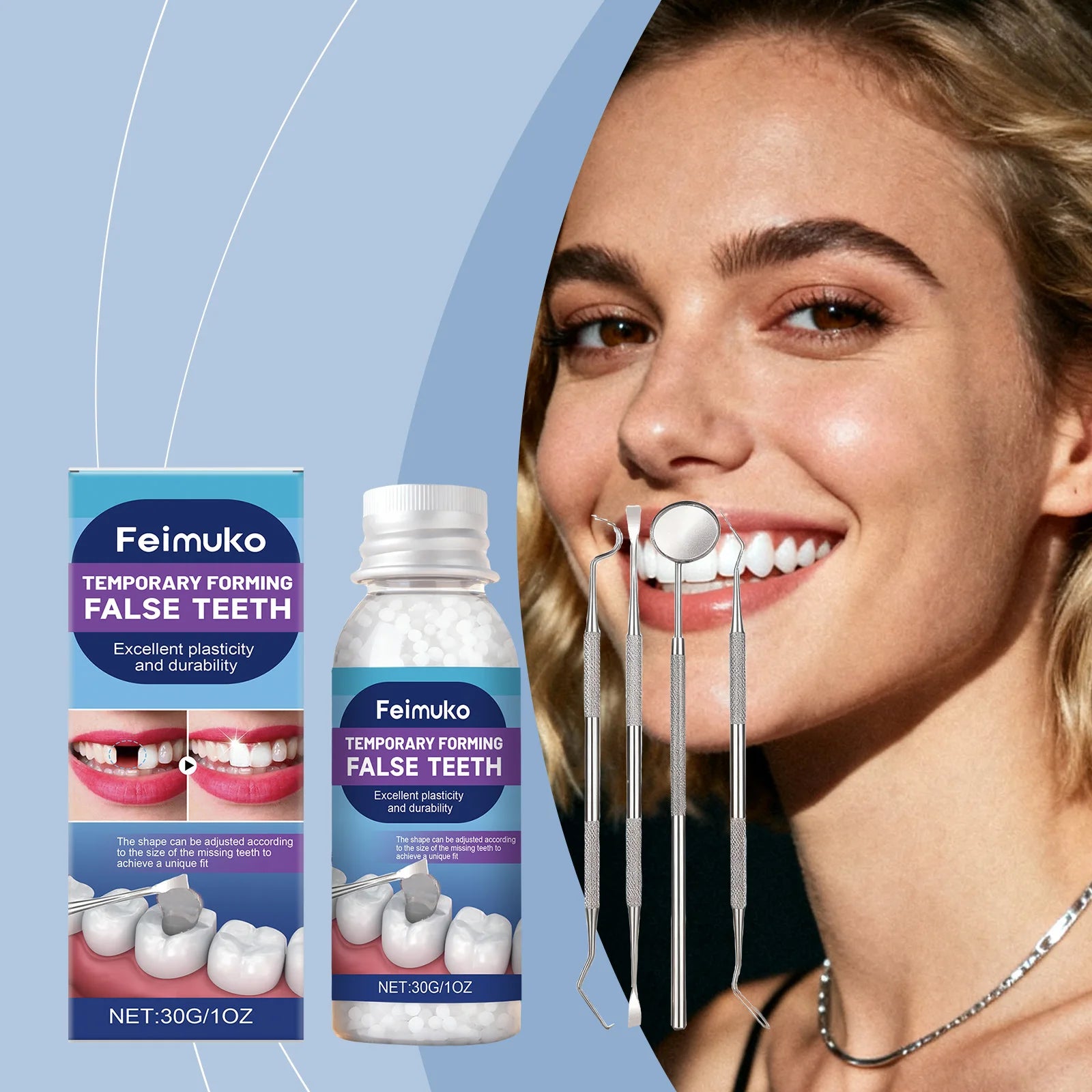 Moldable denture gel for custom false teeth,convenient to use,effectively boosts your smile and restores confident dental beauty Zpaxo