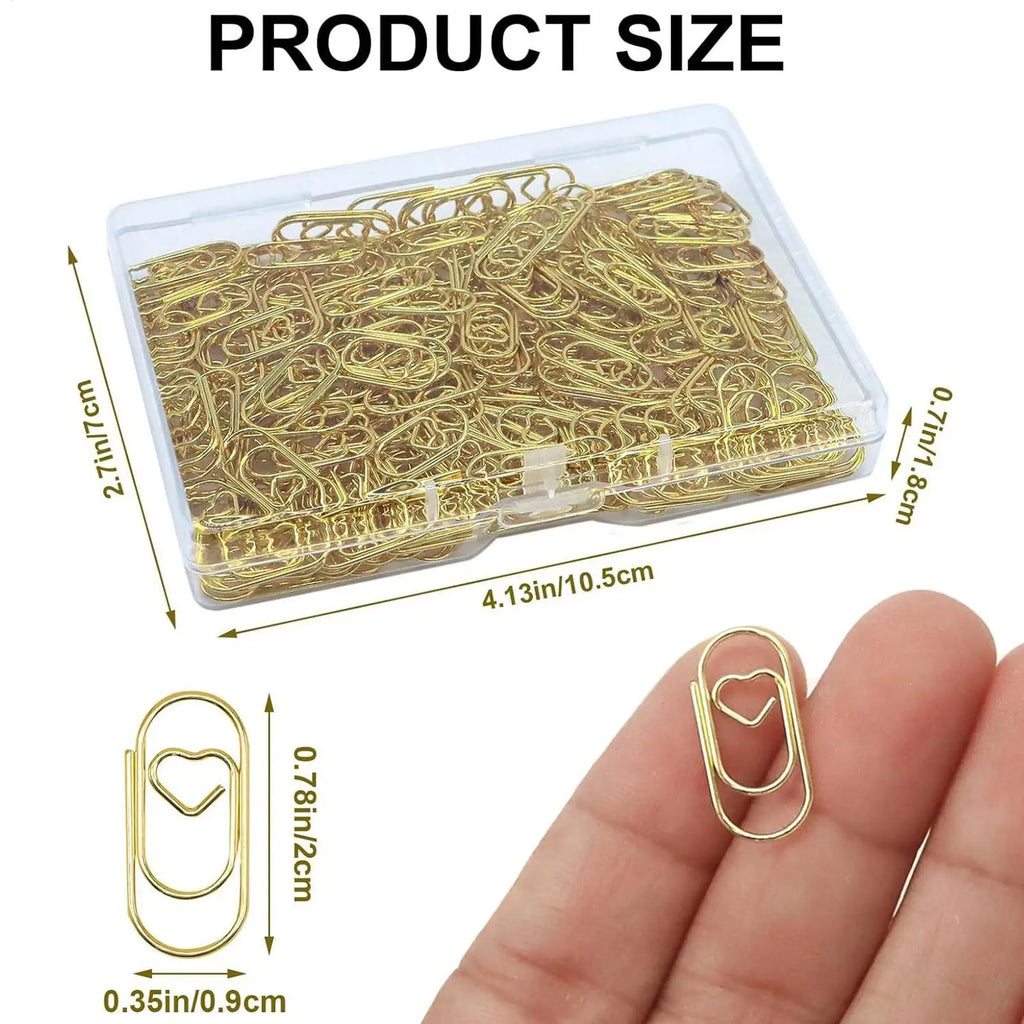 100-Pack Gold Heart Paper Clips – Stainless Steel Binder Clips Decorative Paper Clips Zpaxo
