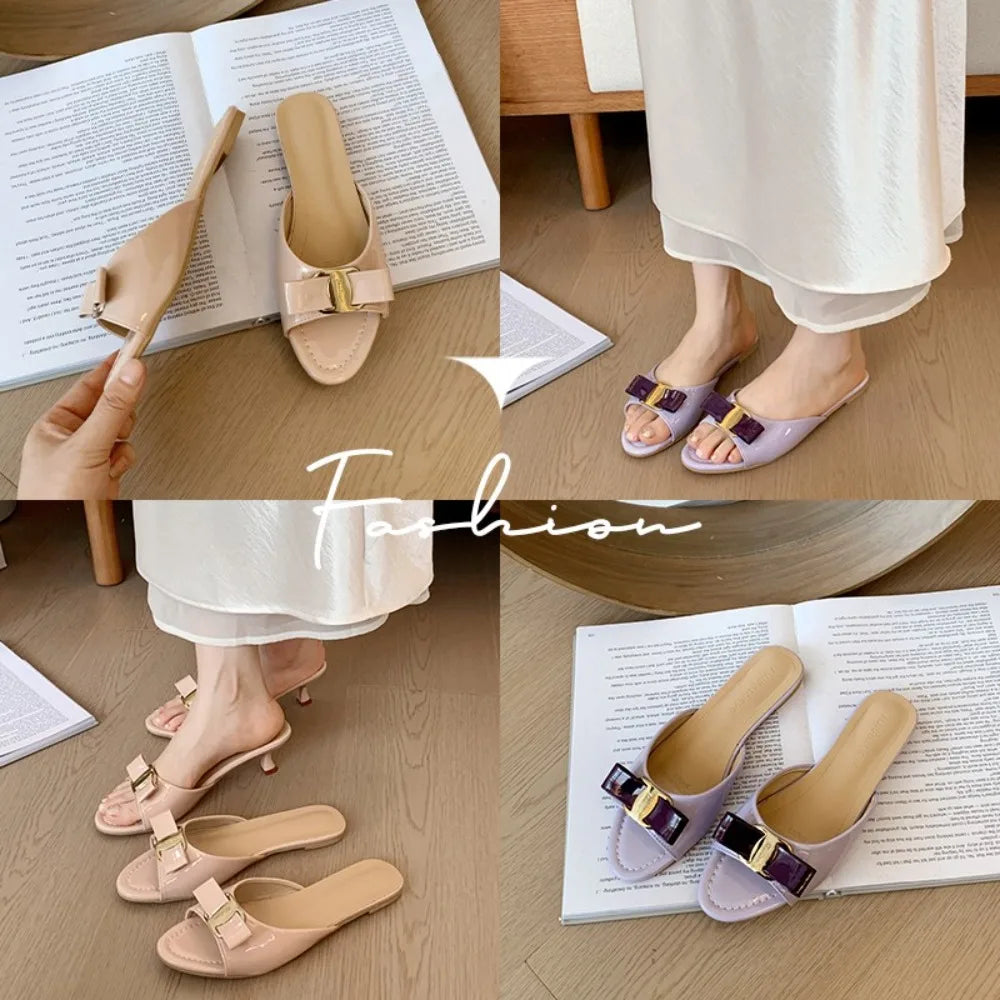 Summer Women Shoes Low Heel Modern All-match Slippers Metal