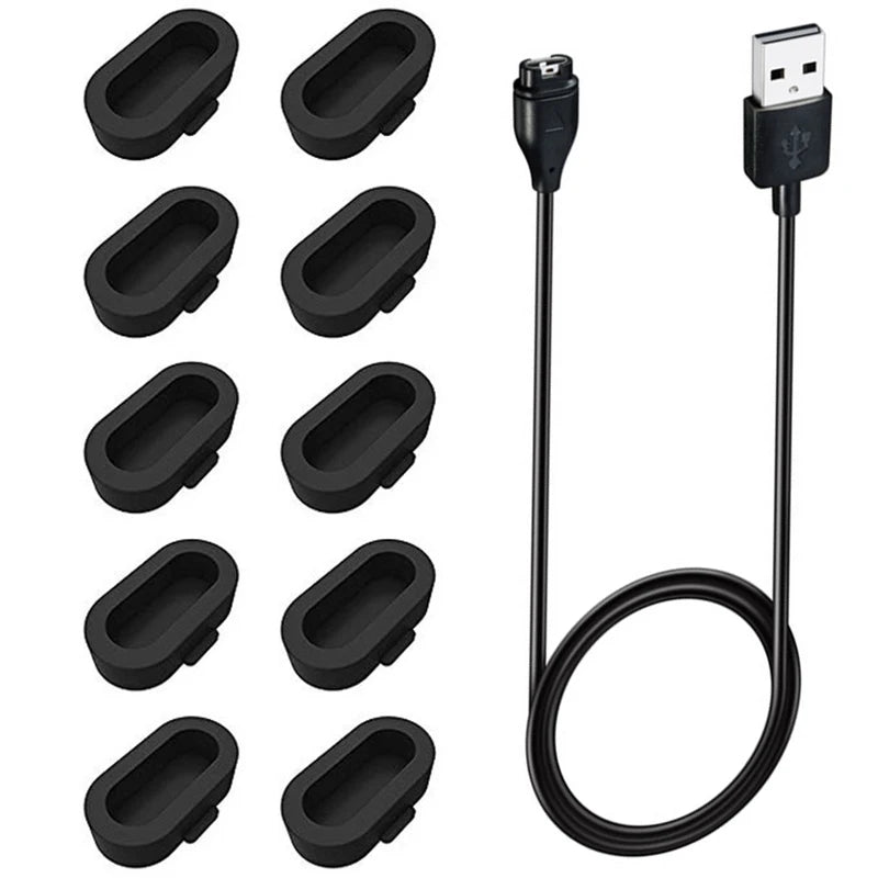 USB Watch Charging Cable For Garmin Fenix 7 7S 7X 6 6S 6X 5 Plus Vivoactive 3 Forerunner 945 935 245 Charger Dock With Dust Plug Zpaxo Cable-Black Plugs