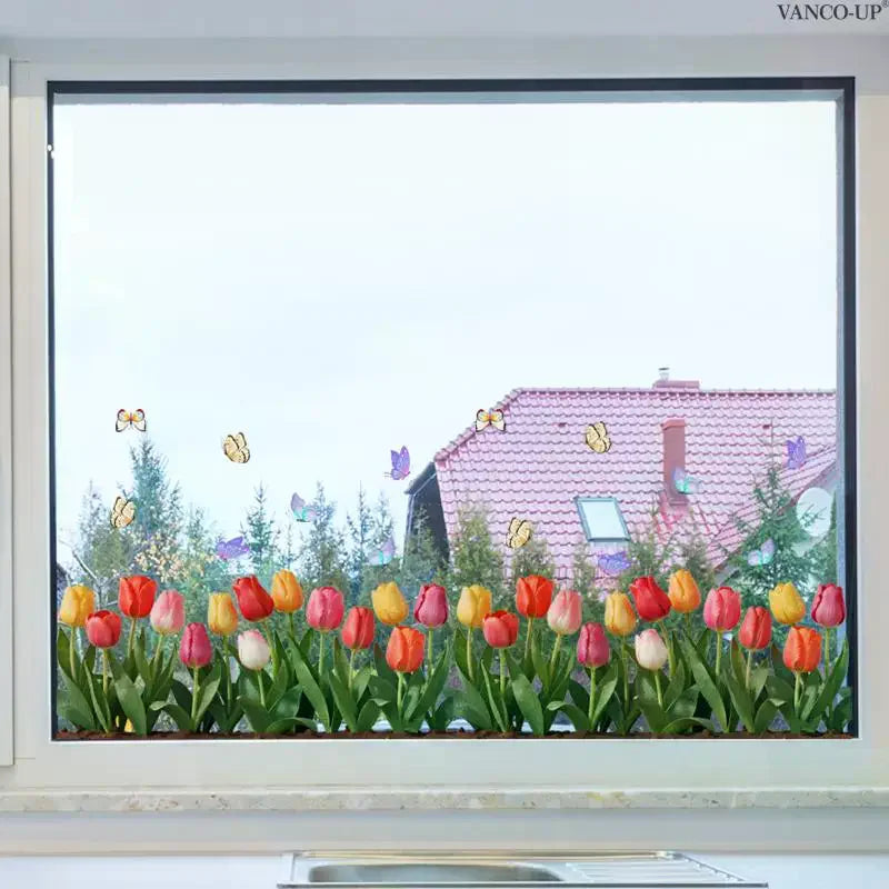 Waterproof 3D Tulip Window Sticker Static Cling Floral Decal Home Zpaxo