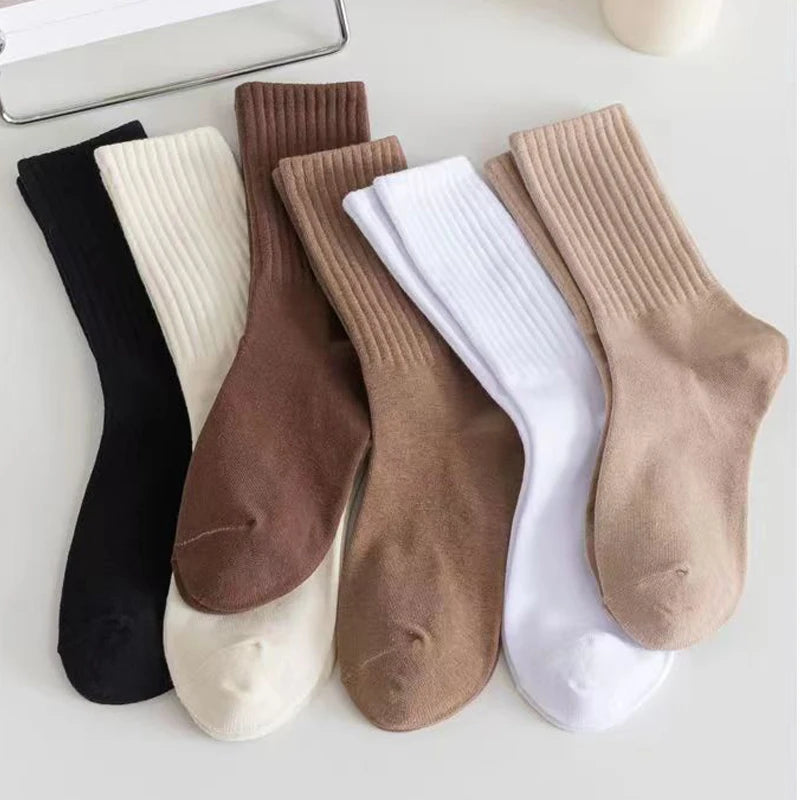 2 Pairs Women Cotton Socks Medium Tubes Knitted Loose Soft Crew