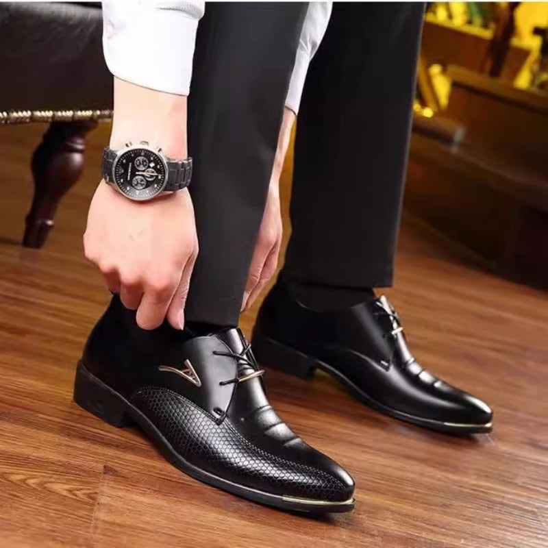 Oxford Office Shoes Pointed Toe Lace Up Design Snake Skin Embossed Zpaxo