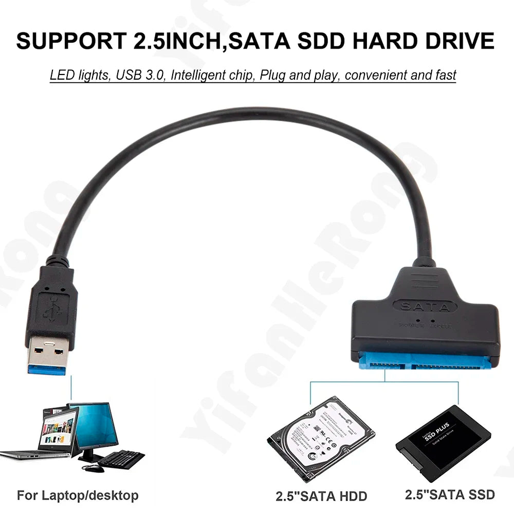 SATA to USB 3.0 Cable Up to 6 Gbps for 2.5 Inch External HDD SSD Hard Drive 22 Pin Adapter to Sata III for PC Zpaxo