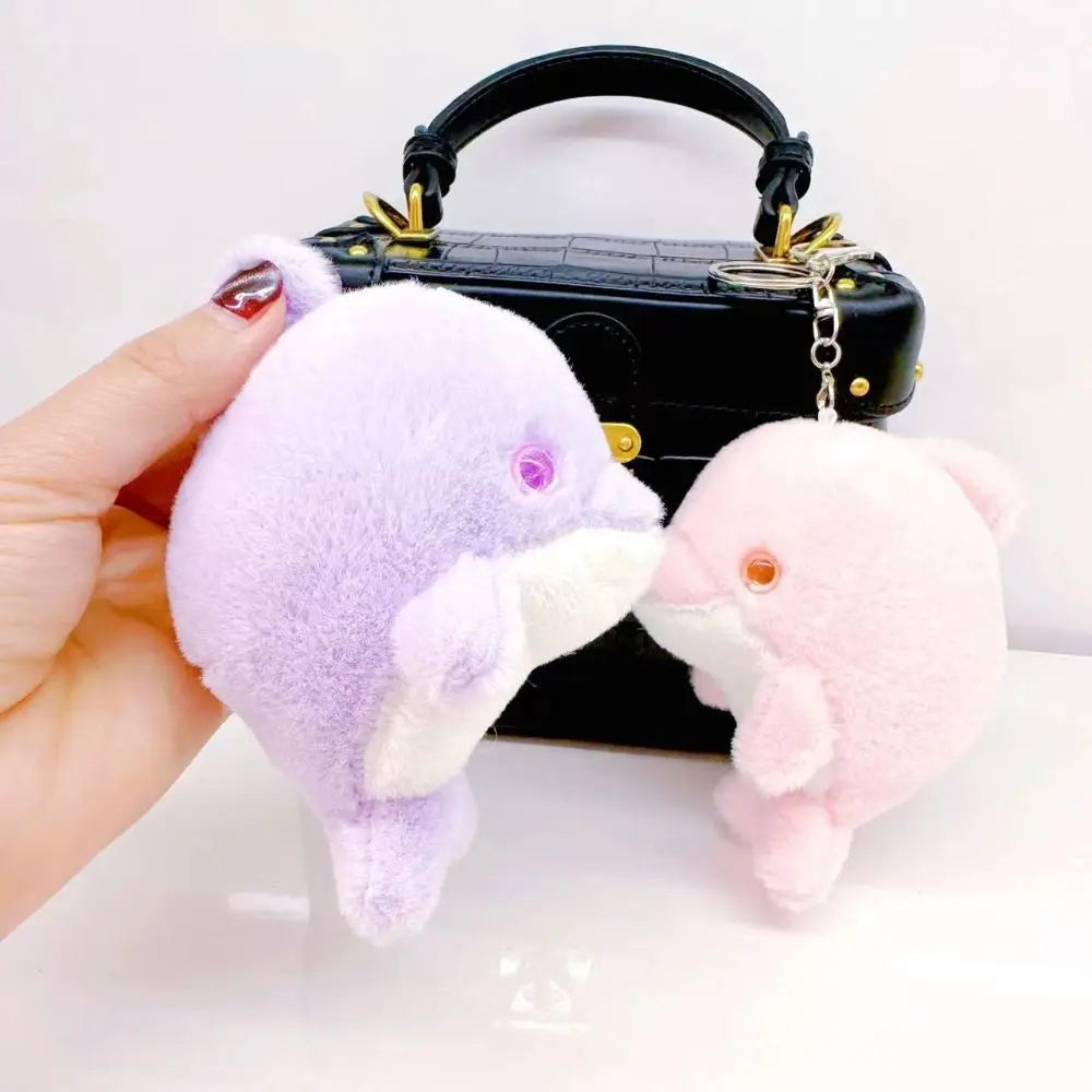 Cute Dolphin Doll Keychain Dolphin Soft Fluffy Pom Pom Whale Key Ring Fluffy Cute Cute Dolphin Pendant Decoration Zpaxo