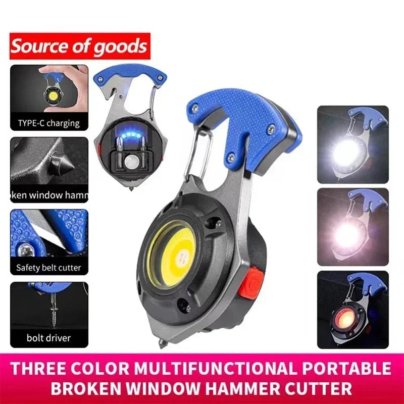 Mini COB Keychain Flashlight 7 Modes + Emergency Tool Set Keychain Flashlight Zpaxo