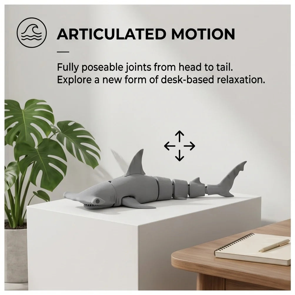 3D Printed Articulated Hammerhead Shark Fidget Stress Relief Desktop
