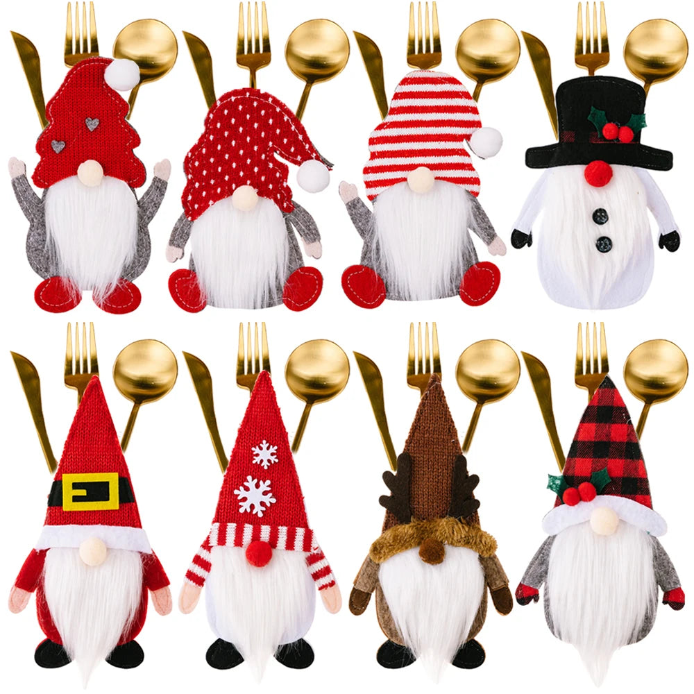 Christmas Cutlery Holder Bags Santa Claus Knife Fork Pocket Tableware