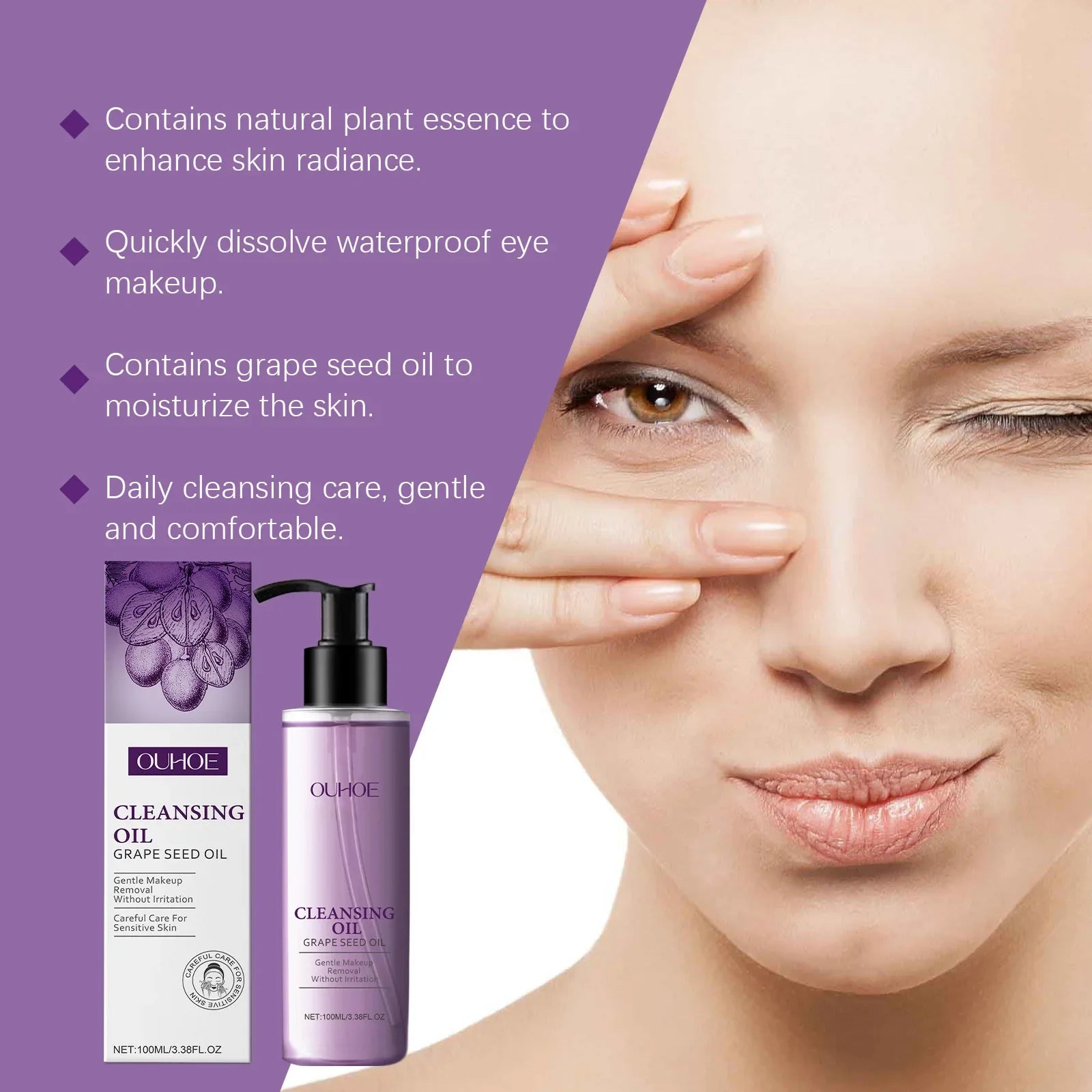 Grape Seed Cleansing Oil Makeup Remover – Sensitive Skin Facial Cleansing Oil Zpaxo