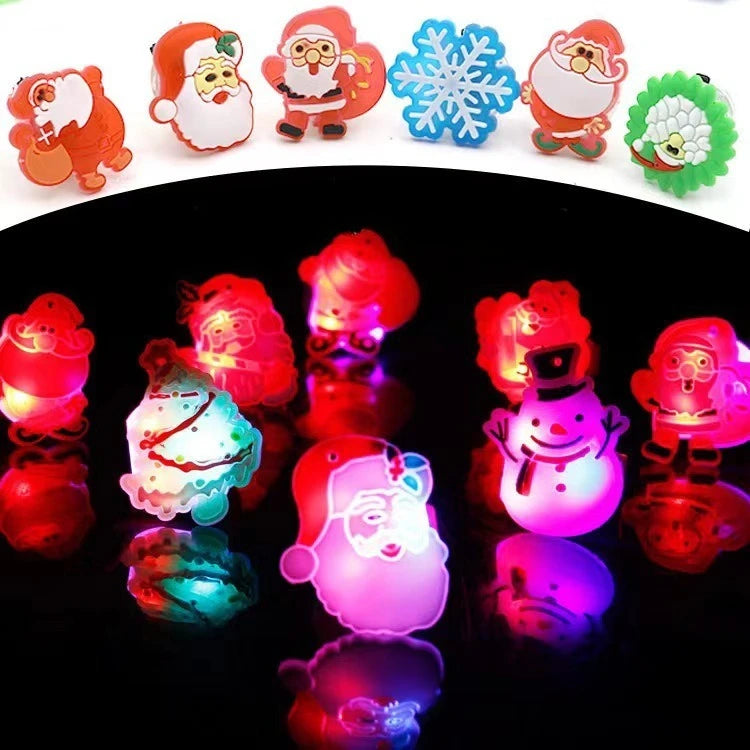 10 20 Christmas LED Light Up Ring Toys Luminous Finger Rings Children