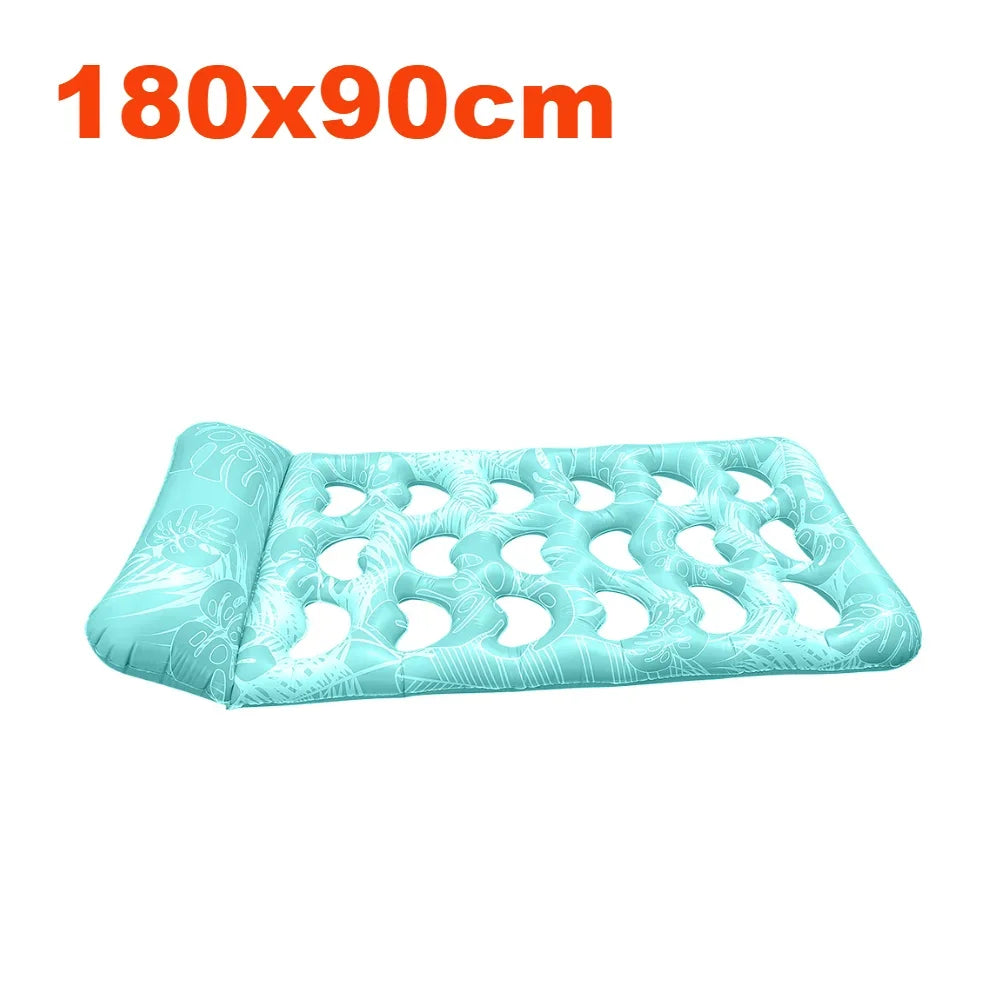 Inflatable Floating Bed with Headrest PVC Floating Lounger Pool Air Mattress for Swimming Pool Beach Adult Water Sleeping Bed Zpaxo Light Blue 180x90cm