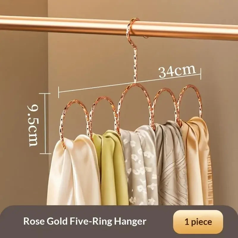 High Manganese Steel Scarf Hanger 5 Loop Over Rod Tie Belt Organizer Closet Storage Solution Snag-Free Accessory Holder Zpaxo Rose Gold