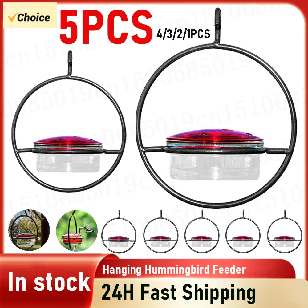 1- Hanging Hummingbird Feeder Red Glass Bowl Tray Garden Decoration
