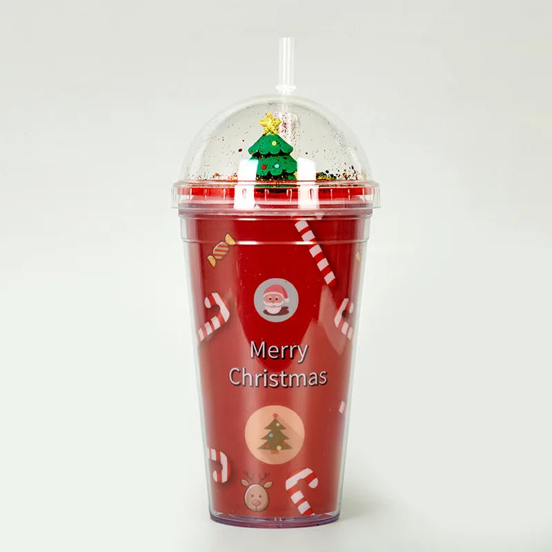 Christmas Double-Layer Straw Cup – Micro Landscape Holiday Mug Holiday Drinkware Zpaxo B