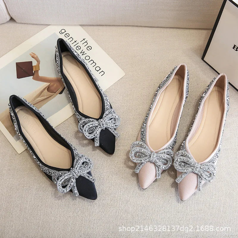 Flat Shoes for Women 2025 New Spring Autumn Pointed Butterfly Knot Rhinestone Boat Shoes Plus Size 41-43 Luxury Ladies Shoes Zpaxo