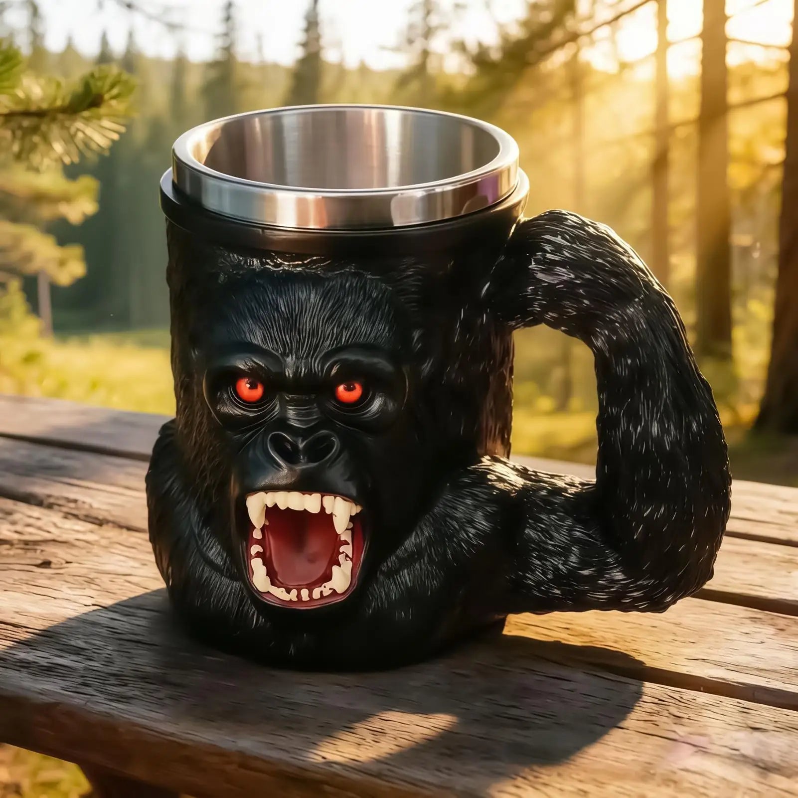 Monkey Mug Resin Stainless Steel Red-eyed Cup Handle Novelty Coffee