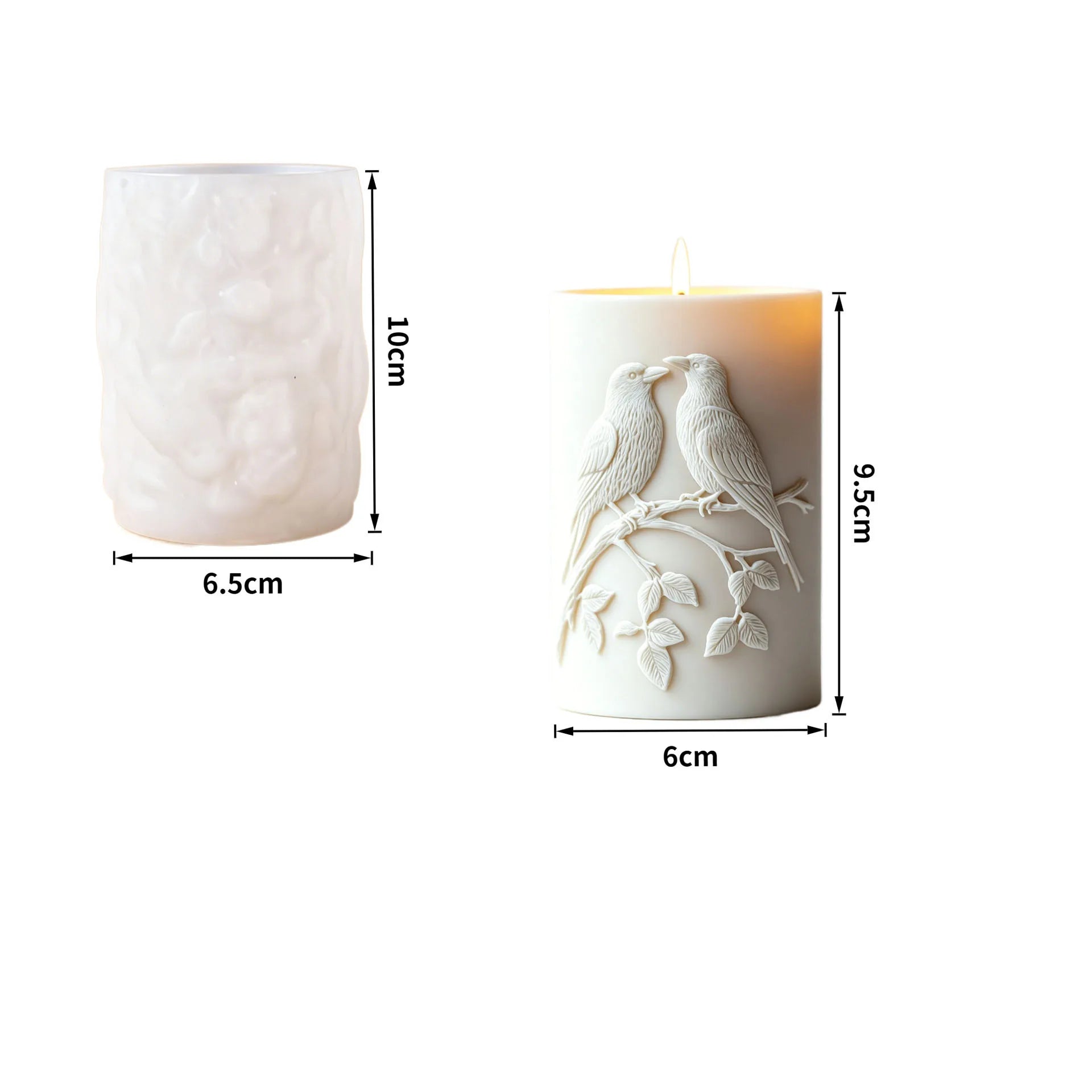 3D Birds on Branch Cylindrical Silicone Candle Mold – DIY Craft