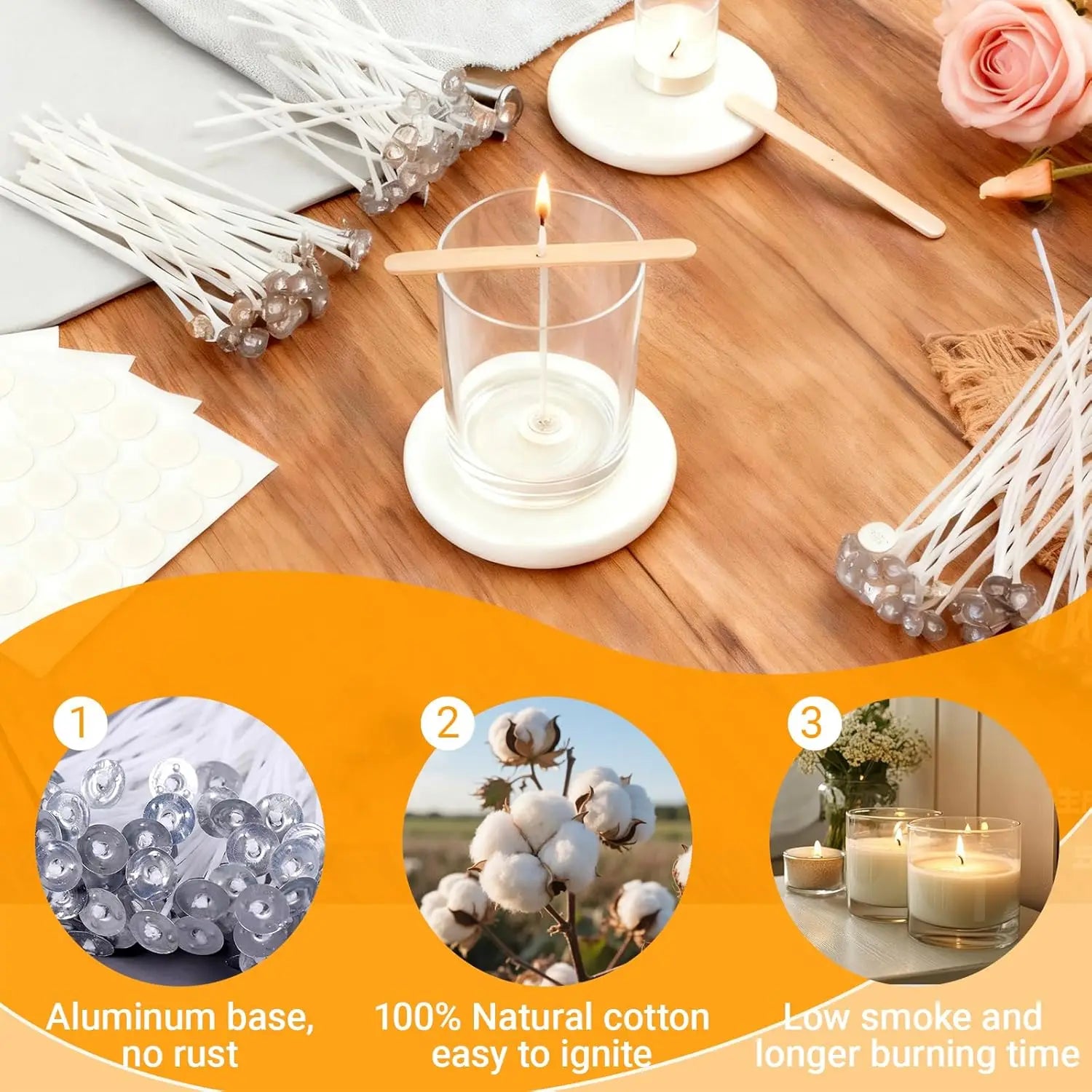20Pcs Candle Wicks for Making Candles 15cm Metal Tabs Includes 3pcs Wick Holders & 60pcs Glue Dots, for Home DIY Candles Zpaxo