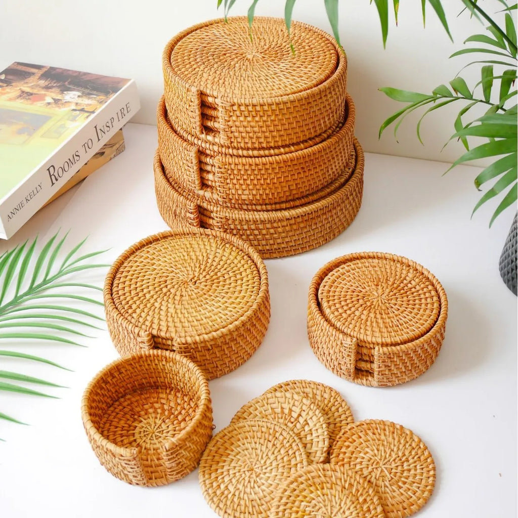 Handcrafted Rattan Coaster – Heat-Resistant Bamboo Pot Mat Rattan Coaster Set Zpaxo