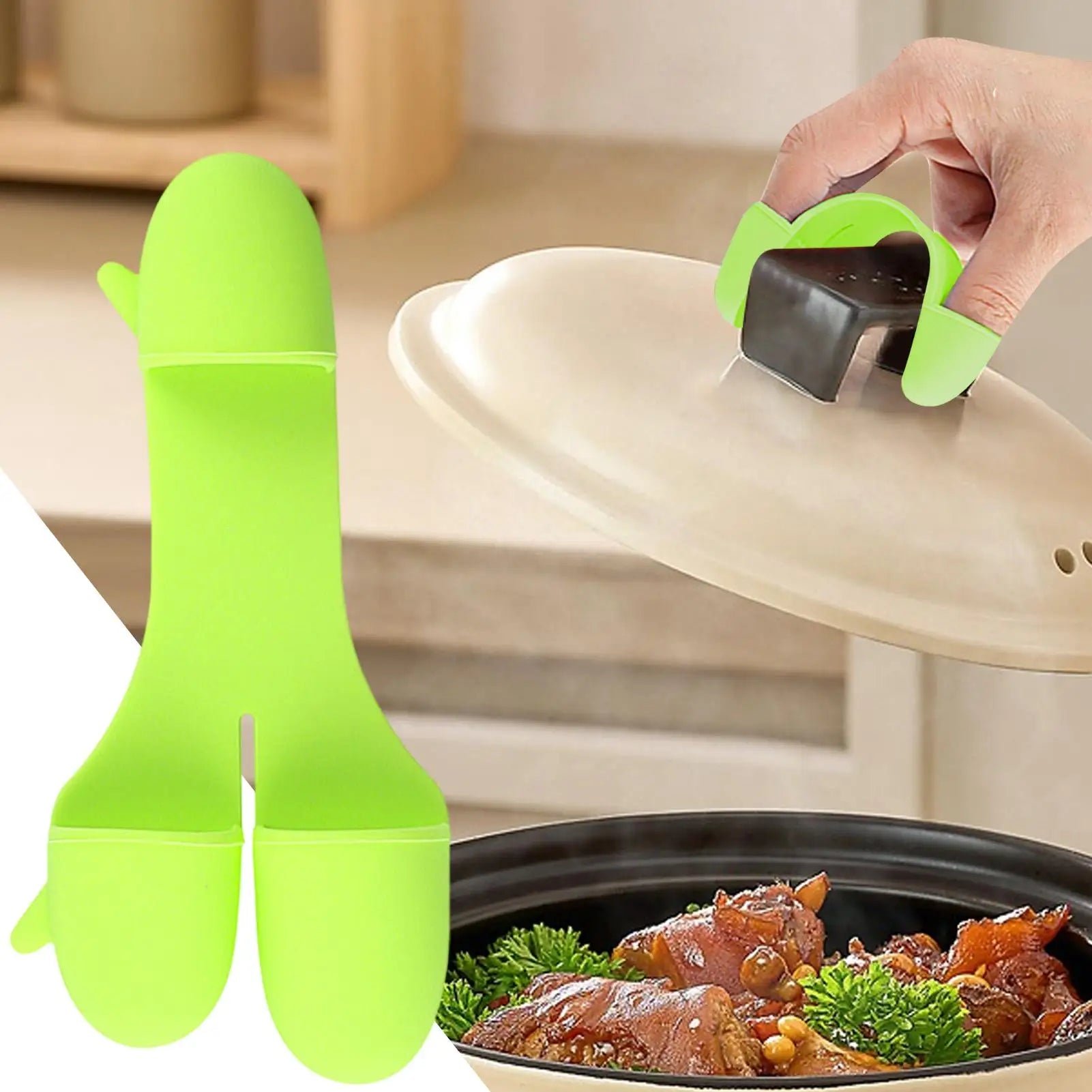 Heat Resistant Oven Gloves Anti Slip Silicone Grip 3 Finger Design
