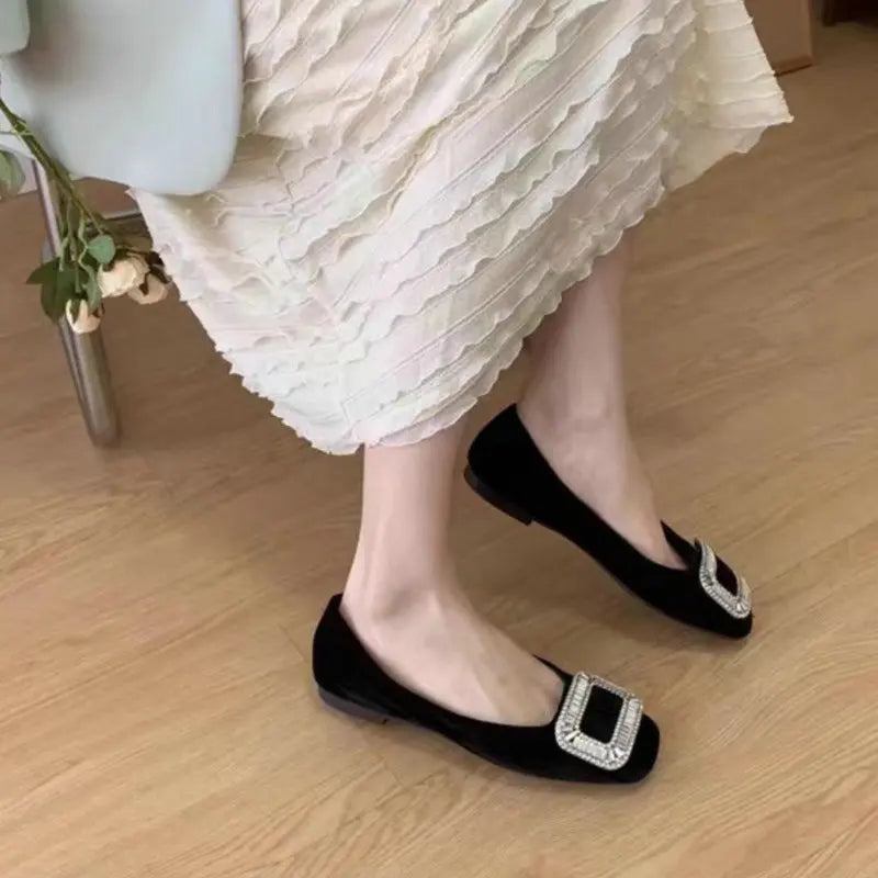 Flat Shoes for Women Spring and Autumn 2025 New Square Toe Rhinestone Shallow Flat Shoe for Work Loafers Women Big Size 42 43 44 Zpaxo