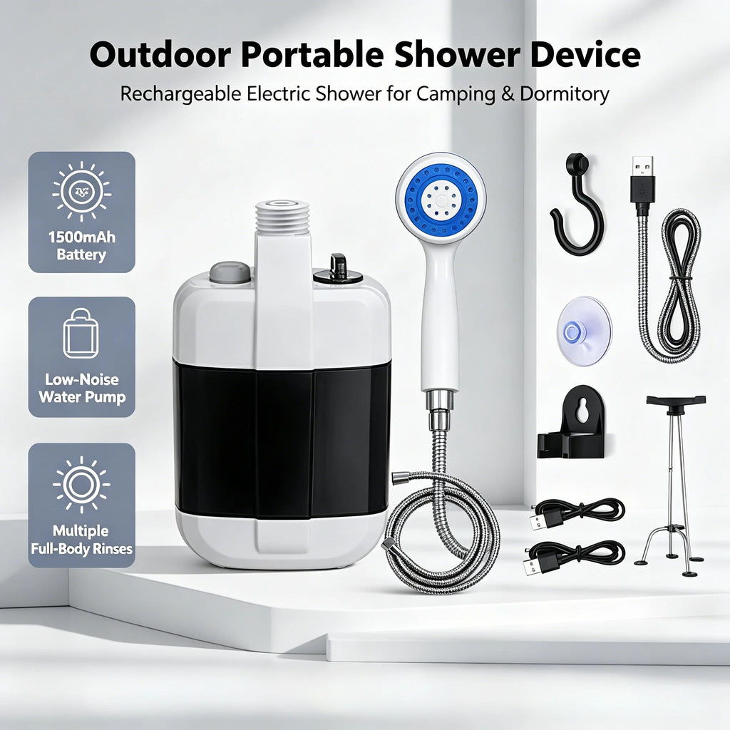 Waterproof Portable Electric Camping Shower USB Rechargeable Pump Shower Head for Hiking Beach Pet Bathing Car Washing Zpaxo