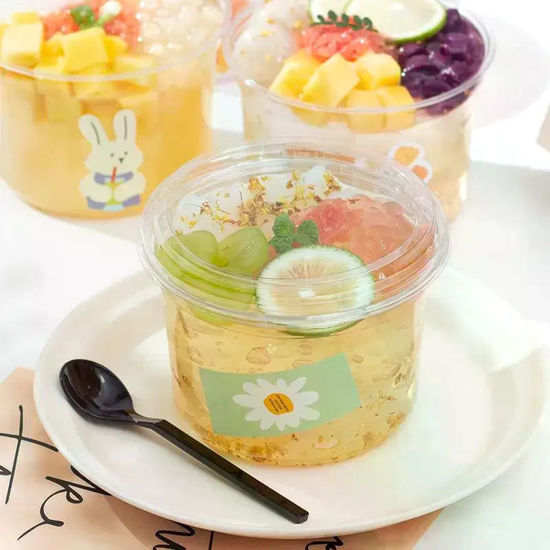 10Pcs 230/350/500/700ml Disposable Salad Cups Clear Plastic Leak-Proof Dessert Cups With Lid With Lid Zpaxo