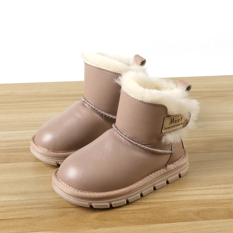 Winter Children's Bright Leather Snow Boots Thickened Sheepskin Fur Zpaxo