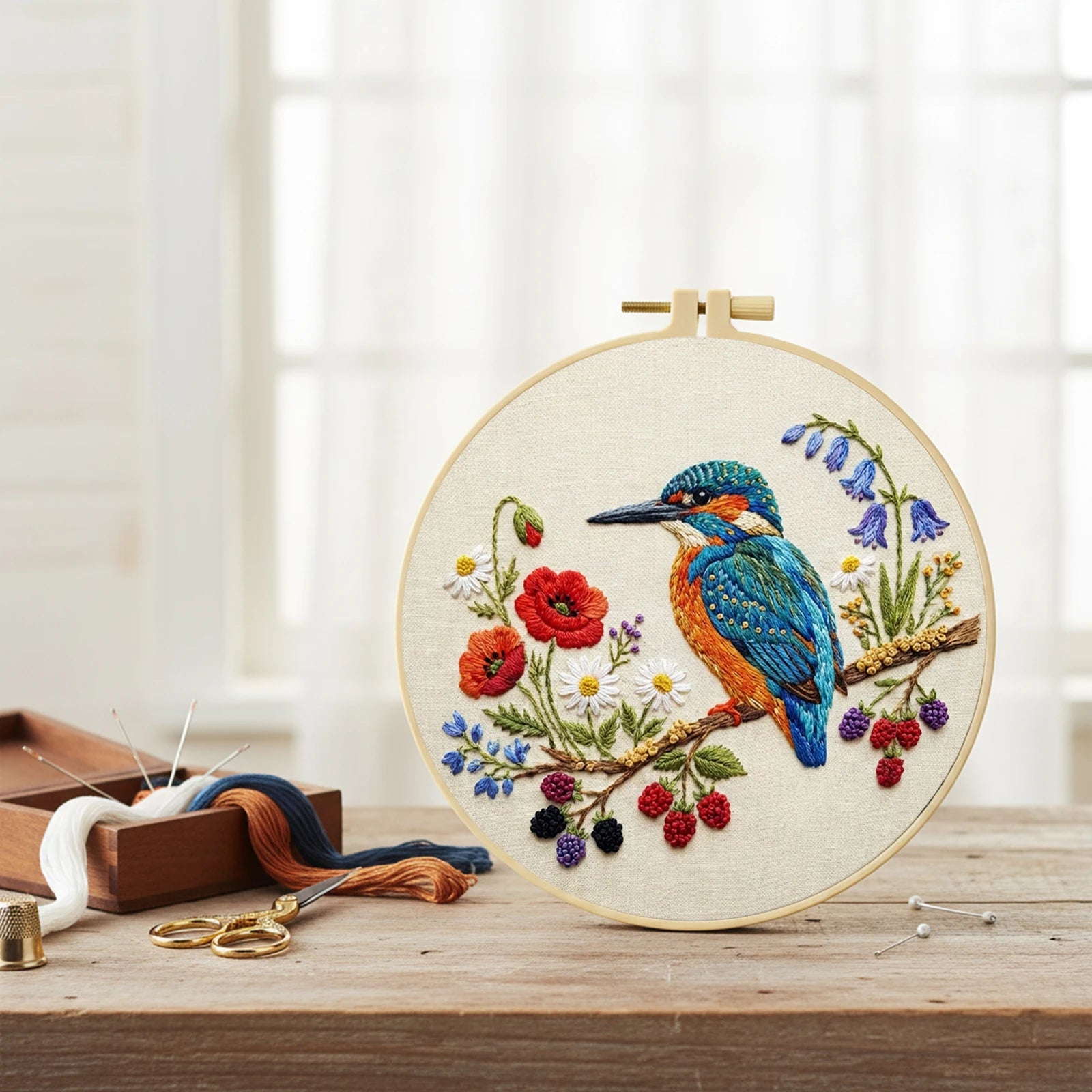 DIY Stamped Embroidery Hoop Birds Flowers Starter 30x30cm Beginners