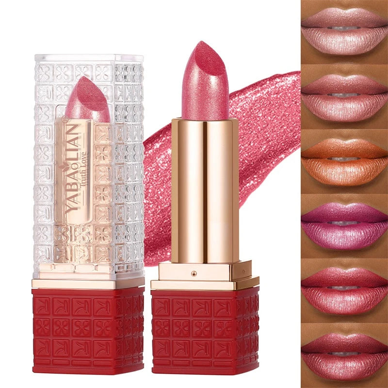 12 Colors Bold & Intense Glitter Shiny Metallic Lipstick Pearlescent Shimmer Lip Tint Long Lasting Easy Color Diamond Lipstick Zpaxo