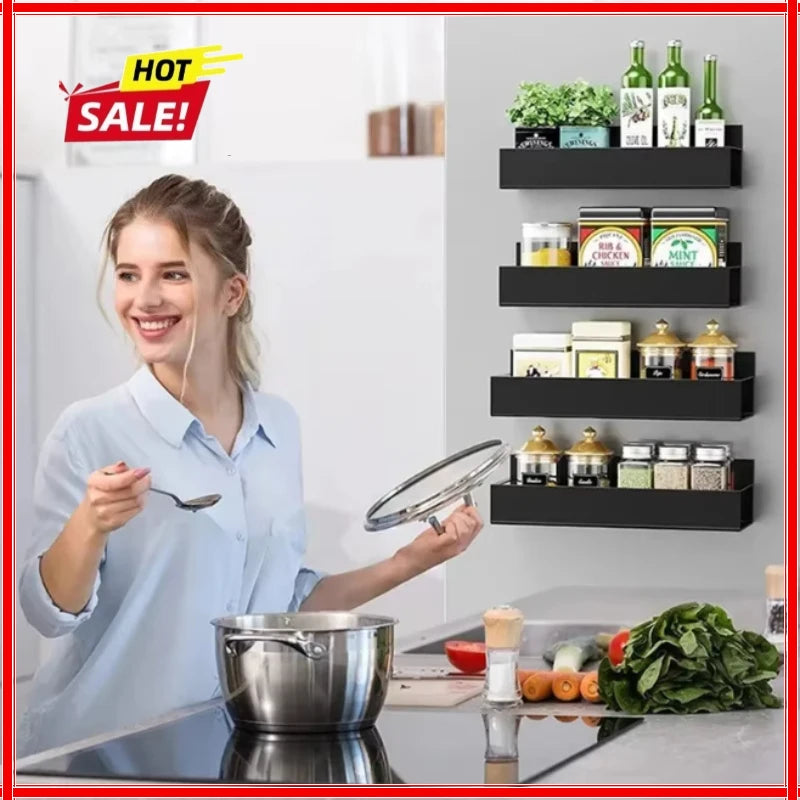 1/2/4pcs Refrigerator Magnetic Shelf Spice Sundry Side Storage Rack Hanging Basket Space Saving Kitchen Organizer Zpaxo
