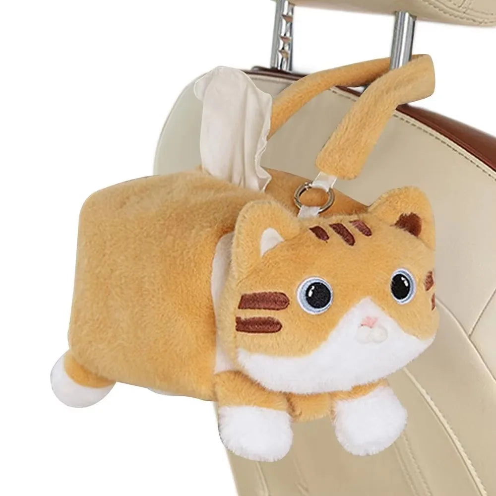 Cartoon Plush Cat Napkin Box Shape Reusable Car Seat Tissue Fluffy Zpaxo Style 4