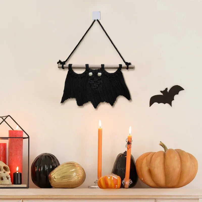 3D Hand-knitted Black Bat Hanging Ornament Tapestry Halloween
