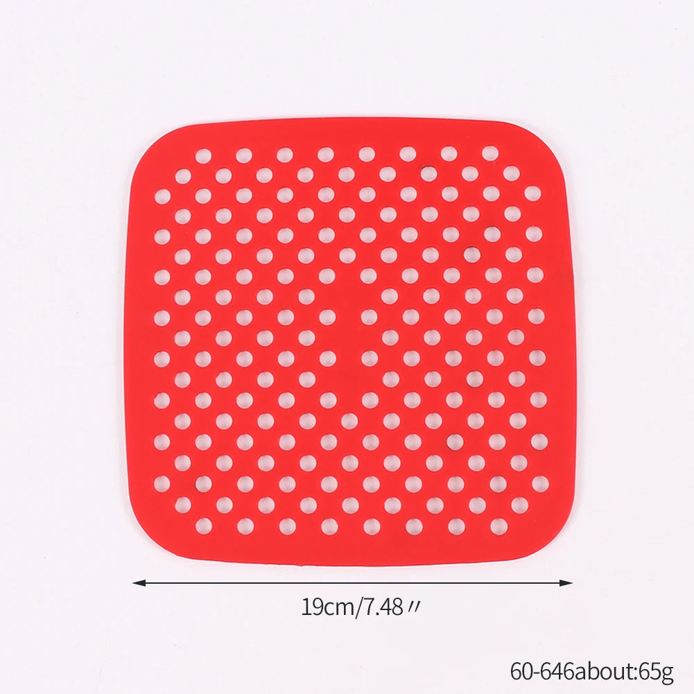 Air Fryer Silicone Liner Mat Reusable Non-Stick Baking Mat Round Square Kitchen Air Fryer Accessories Zpaxo 7.5in red square