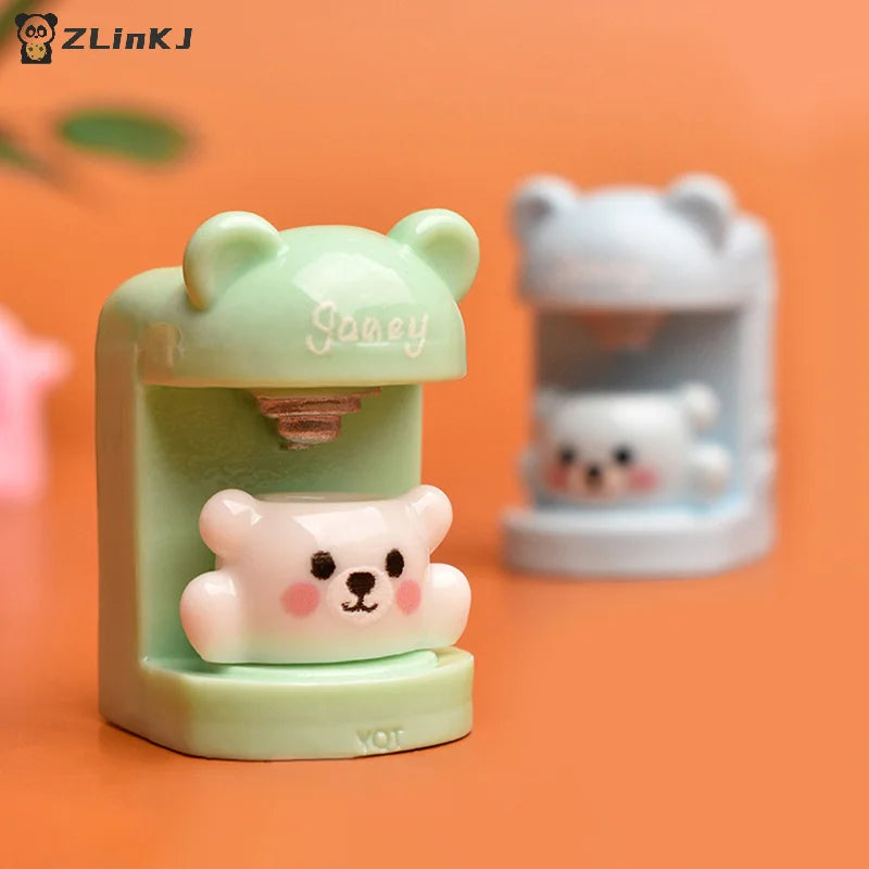 ▶4Set Dollhouse Miniature Little Bear Cup Set Coffee Machine Home Appliances Decor Toy Doll House Accessories Zpaxo
