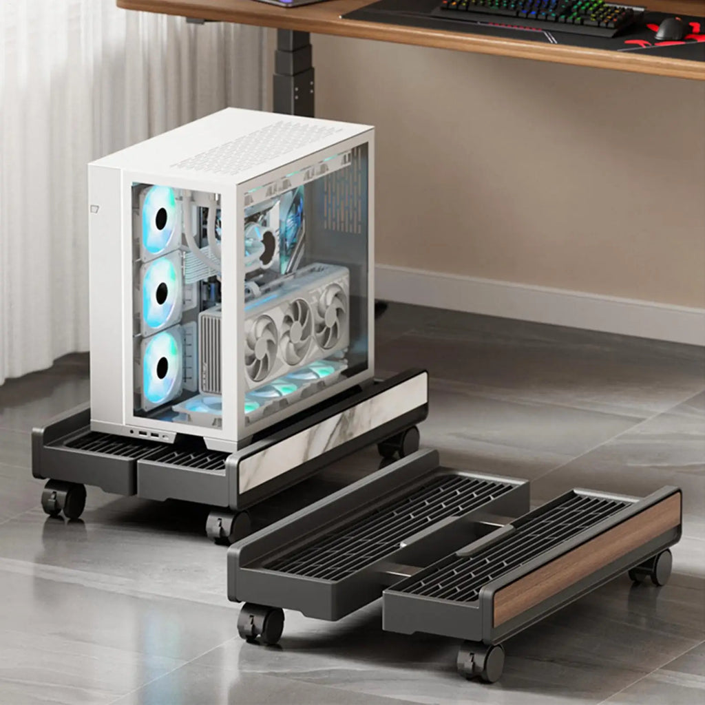 Adjustable Mobile CPU Stand Holder Locking Wheels Portable Tower Cart