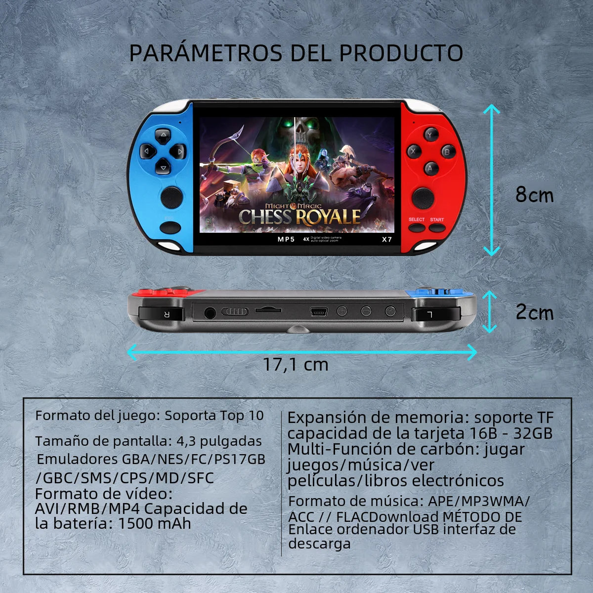 10000 Games X7 Retro Handheld Game Console with 4.3 Inch LCD Screen 8GB TF Card Built-in MP5 Video Game Classic Game Console Zpaxo